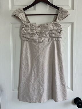 Abercrombie Smocked Mini Dress | Light Beige Cottagecore Sundress